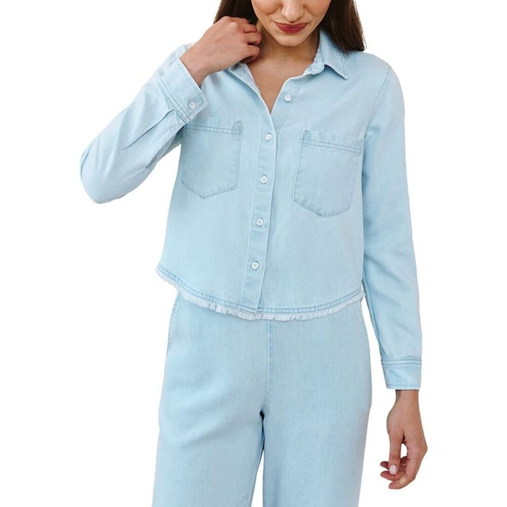 Bella Dahl Womens  Two Pocket Fray Hem Shirt
